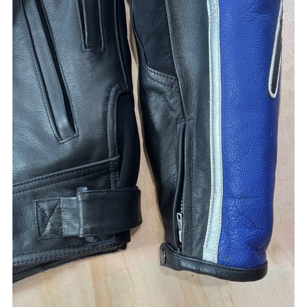 Joe Rocket Blue Leather Motorcycle Jacket Y2K Racing Moto Biker Streetwear XL 48 - Picture 14 of 15